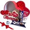 MY TEST Baci Perugina Idee Regalo Maestre - Scatola Regalo a Cuore + Baci Perugina 2x37,5gr +2 Rosa Artificiale + Scritta di Legno Mamma + Omaggio Vetro Incisione 3D