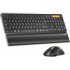 ProtoArc Tastiera e Mouse Wireless Bluetooth, KM60 Full-size Tastiera PC con Poggiapolsi, Ricaricabile, 2,4 GHz + 2*Bluetooth, per Laptop, Mac, Windows, Italiano QWERTY - ‎Nero
