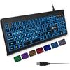 X9 Performance Tastiera retroilluminata di grandi dimensioni, facile da vedere, con cavo USB, layout a 107 tasti, 7 LED a colori, tastiera grande per ipovedenti, per PC Windows