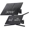 SHIWOJIA 30W Router 4G LTE Solare, Estensore WiFi Esterno, Ripetitore di Segnale con SIM, Portata WiFi 50M, IP66 Impermeabile, Autonomia Prolungata 24/7, Batteria da 20100mAh