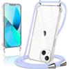 Coiwxmoi Cover per iPhone 13 Mini con Cordino 5,4,Trasparente Custodia con Laccio Tracolla Corda Catena Cinghia,Ultra Morbido Silicone TPU Antiurto Case per iPhone 13 Mini, Viola