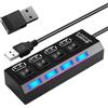 Générique Hub USB a 7 porte - Estensione ad alta velocità con singoli interruttori LED e cavo da 2 m | Splitter multiporta antiscivolo per i dati | per ufficio a casa, giochi