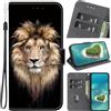 YKTO Cover per Motorola Moto G35,con 3 Porta Carte Slot/Chiusura Magnetica,Antiurto Flip Wallet Protettiva Case con supporto/linea mano,Custodia in pelle PU premium Testa di leone fosforescente