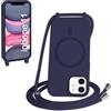 FMPCUON FNPCUON Cover Magnetica Silicone per iPhone 11 con Cordino,Compatibile con MagSafe,Custodia con Laccio Collana Tracolla Collo Sottile TPU Antiurto Protettiva Case con Corda.Blu