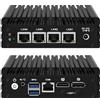 Glovary Firewall Mini PC J3710 Quad Core, 4 x i225V 2.5GbE LAN Fanless OPNsense Appliance, Barebone, F3 Micro Router Computer Hardware, AES-NI, HD+DP Dual Display, Console, 2USB3.0, SPK/MIC