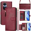 MOJIA Cover per Oppo Reno 10 5G / Reno 10 PRO 5G, Custodia Portafoglio in Pelle PU con Tracolla e Cinturino da Polso, Porta Carte Multifunzionale. Red