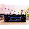 DISCORAMA® - LETTORE STEREO CASSETTE MUSICASSETTE RADIO REGISTRATORE USB + SD VINTAGE LETTORE PORTATILE ANNI 80 AUDIOCASSETTA (Blu)