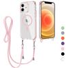 FERLAN Magnetica Cover per iPhone 12 Pro/iPhone 12 con Cordino, Compatibile con MagSafe, Custodia Traslucida PC Sottile TPU Antiurto Protettiva Case con Corda Collana Tracolla Laccio, Rosa
