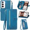MOJIA Custodia Portafoglio per Oppo Reno 12 PRO / Reno12 PRO, Pelle PU Flip Cover per Telefono con Guscio Interno in TPU, Multifunzione Porta Carte con Cinturino Polso. Blu