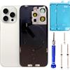 ZMVDJZ 15 Pro - Vetro posteriore di ricambio con piastra e cavo flessibile e tutte le parti per iPhone 15 Pro, cover posteriore in vetro (titanio bianco, 6,1 pollici) + nastro impermeabile + strumenti di