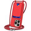 SLWYF Custodia per iPhone 16 Pro Max Cover con cordino regolabile, con porta carte, Silicone Antiurto TPU Regolabile Stylish custodia a tracolla per iPhone 16 Pro Max, Rosso