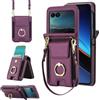Generic Custodia a portafoglio pieghevole in pelle per Motorola Razr 50, slot elastico, supporto girevole a 360°, cinturino da polso rimovibile e cordino regolabile per donna (viola scuro)