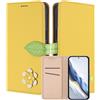 MOJIA Custodia a Portafoglio per Honor Magic7 Lite/Magic 7 Lite, Cover in Pelle PU Flip con Fiore e Chiusura Magnetica Foglia, Slot Carte, Funzione Stand.-Yellow