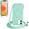 FMPCUON FNPCUON Cover Magnetica Silicone per iPhone 12 Mini con Cordino,Compatibile con MagSafe,Custodia con Laccio Collana Tracolla Collo Sottile TPU Antiurto Protettiva Case con Corda.Menta verde