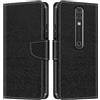 Shantime Custodia in Pelle PU a Righe Compatibile con Vodafone Smart V10, Cover Portafoglio con Chiusura Magnetica, Scomparti Carte e Funzione Stand (Nero)