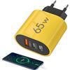 Genérico Blocco di ricarica | 3 porte 65 W sicuro e veloce, adattatore presa USB a blocco di ricarica, per telefono portatile ufficio appartamento soggiorno interno esterno viaggio di lavoro