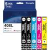 Woungzha 408L Cartucce d'inchiostro compatibili per Epson 408 408L per Epson Workforce Pro WF-C4810DTWF (5 confezioni)