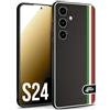 CUSTOMIZZA - Custodia cover nera morbida in tpu compatibile per Samsung S24 effetto fibra di carbonio bandiera Italia made in Italy