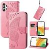 JIUNINE Custodia Protettiva per Samsung Galaxy A13 4G, Cover Libro PU Pelle Antiurto Portafoglio con Design Farfalle 3D, Slot per Carte, Supporto Stand Regolabile, Chiusura Magnetica, Rosa