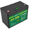 AFTERTECH 24v 50Ah LIFEPO4 PACCO BATTERIA RICARICABILE LITIO FERRO FOSFATO PILA 3000+ CICLI PROFONDI 25,6v 1280wh