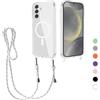 FERLAN Magnetica Cover per Samsung Galaxy S24 Plus con Cordino, Compatibile con MagSafe, Custodia Traslucida PC Sottile TPU Antiurto Protettiva Case con Corda Collana Tracolla Laccio, bianco