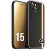 CUSTOMIZZA - Custodia cover nera morbida in tpu compatibile per iPhone 15 effetto fibra di carbonio bandiera Italia made in Italy