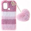SNCLET Fluffy Fur Plush Custodia per ZTE Blade A52 Custodia Peluche Faux Pelliccia Pelosa e Morbida LOVE Peluche Pom Pom Luccichio Diamante Cover TPU Protective per ZTE Blade A52,Collage rosa