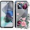 AQGG Custodia + Vetro Temperato per Motorola Moto G13 (6.50 Pollici) Cover Case Transparent TPU Morbido Silicone Bumper -Protezioni per Lo Schermo -Rosa in Fiore
