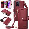 MOJIA Custodia per Oppo A77 5G / A57 5G, Alta qualità Pelle Flip Portafoglio Cover per Telefono, Multifunzione Porta Carte con Tracolla Custodia. Rosso