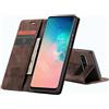 WenBaby CaseMe Cover per Samsung Galaxy S10, Magnetica Cover a Libro con Slot per Schede, Custodia in PU Pelle Portafoglio per Samsung Galaxy S10, Marrone Scuro