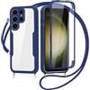 FERLAN Cover per Samsung Galaxy S22 Ultra con Cordino, 360 Gradi Antiurto Custodia con Protezione Schermo Integrata Trasparente Rugged TPU Bumper Doppia Protettiva Cover per Samsung Galaxy S22 Ultra -Blu