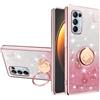Yarxiawin Custodia per OPPO Find X3 Lite 5g Silicone Morbido con Anello Supporto, Effetto Glitter per OPPO Find X3 Lite Cover Trasparente Sottile Fiore Antiurto Case Brillante (Rosa)