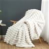 Cozy Bliss Coperta in finta pelliccia per divano, calda coperta a righe per divano, camera da letto, soggiorno, 127 x 152 cm, bianco crema