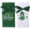 WovWeave Confezione da 2 asciugamani irlandesi in cotone ricamato, per la festa di San Patrizio, decorazione per la cucina con trifoglio verde, set di strofinacci con gatto e foglie portafortuna con