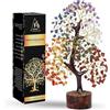 FASHIONZAADI Seven Chakra Gemstone Tree - Healing Crystal Money Trees Feng Shui Gift Handmade Reiki Crystals & Stone Home Office Table Décor Good Luck Throat Chakras Size 10-12 inch (Golden Wire)