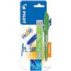 Pilot Frixion Ball - Set 1 penna + 3 ricariche inchiostro gel termosensibile, punta Media verde limone