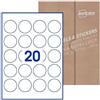 Avery Etichette adesive in carta bianca, rotonde diametro 45mm, 25 fogli, 20 etichette per foglio, formato foglio A4, adesivo permanente, stampanti laser e inkjet o scrivibili a mano