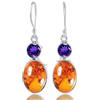 Kanika Jewelry Trove Amber, Amethyst 925 Sterling Silver Dangle Earrings for Women, for, Christmas Gift, Valentine's Day Gift, New Year Graduation Gift, Handmade 2 Stone Earrings