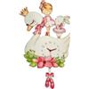 DEKORI Orologio da parete bambina legno ballerina con cigno e coniglietto - Pendolo decorativo - Orologio cameretta silenzioso, design 3D