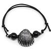 Generic Bracciale cordino cerato con conchiglia nera e argento