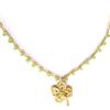 Handmade collana da donna con cristalli di vetro e ciondolo quadrifoglio, beige/verde/dorato, Gioielli all'uncinetto, girocollo di pizzo, Made in Italy, Bijoux da donna, Lavorazione Artigianale