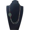 Generico collana multifilo grande pietra ovale verde malachite e perline bronzo bianche nere bijoux boho chic regalo per signora