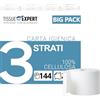 Tissue Expert Carta igienica, 3 strati, 144 rotoli x 250 fogli, 100% cellulosa, carta igienica super morbida, confezione grande per uso commerciale, carta igienica, confezione da 60% PCR (144 rotoli)