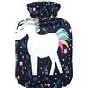 Quteprint Borsa dell'acqua calda trasparente da 1 l con motivo unicorno floreale con unicorno, borsa dell'acqua calda e fredda, ideale per alleviare i crampi alla schiena e alle spalle, per bambini, uomini e