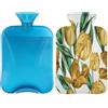TropicalLife Bottiglia di acqua calda con copertura 2L, elegante borsa dell'acqua calda tulipani per il riscaldamento del letto sollievo dal dolore periodo, manica della bottiglia di acqua calda del modello