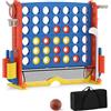 COSTWAY 4 in 1 Forza 4 Gigante, Set di Gioco 4 in Fila con Lancio degli Anelli, Canestro da Basket, Palla, Mazza da Golf, Porta Bicchieri, Borsa e Tasca a Rete, Forza 4 Regolabile in Altezza (Blu)