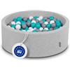 KiddyMoon 90X30cm/200 Palline ∅ 7CM Piscina di Palline Colorate per Bambini Tondo Fabbricato in EU, Grigio Ch:Grigio/Bianco/Turchese