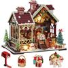 TOPBSFARNY Casa delle bambole in miniatura fai da te con mobili e luci a LED, 3D in legno per casa delle bambole, kit regalo per Halloween e Natale (stile A)