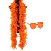 KeyoGoS Boa di piume arcobaleno, 200 cm, boa di piume rosa e occhiali a forma di cuore, adatto per Natale, Halloween, danza, matrimoni, feste e cosplay (arancione)