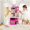 GYMAX Cucina Giocattolo per Bambini, Set Giochi da Cucina con Fornello, Frigorifero, Microonde, Lavello, Rubinetto, Acqua Vapore, Suono e Luce, Gioco di Ruolo con 95 Accessori (Rosa)